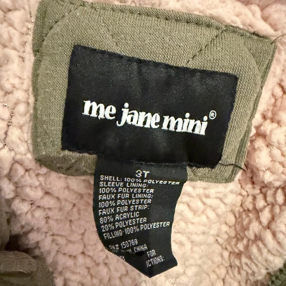 Me Jane Mini Olive Quilted Kids Jacket with removable Faux Fur Hood